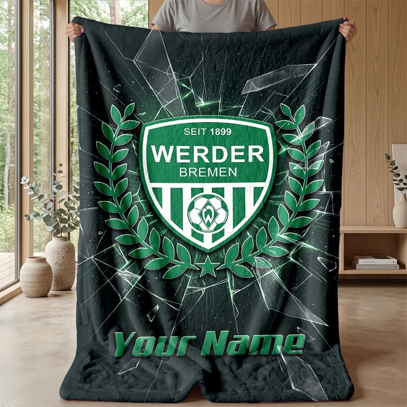 Coperta in Flanella Personalizzata con Nome Testo FC Werder Bremen Logo Calcio Coperta Plaid in Pile Personalizzata Regalo Speciale per Divano Camera da Letto Casa
