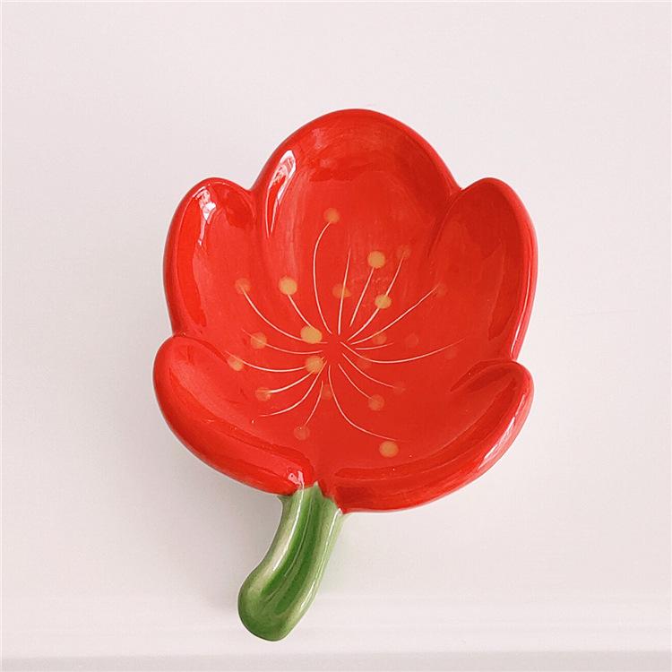 Creative Flowers Ceramic Soap Boxes Hotel Drain Water Soap Dish Painted Flower Stamens Soap Storage Tray Bathroom Accessories