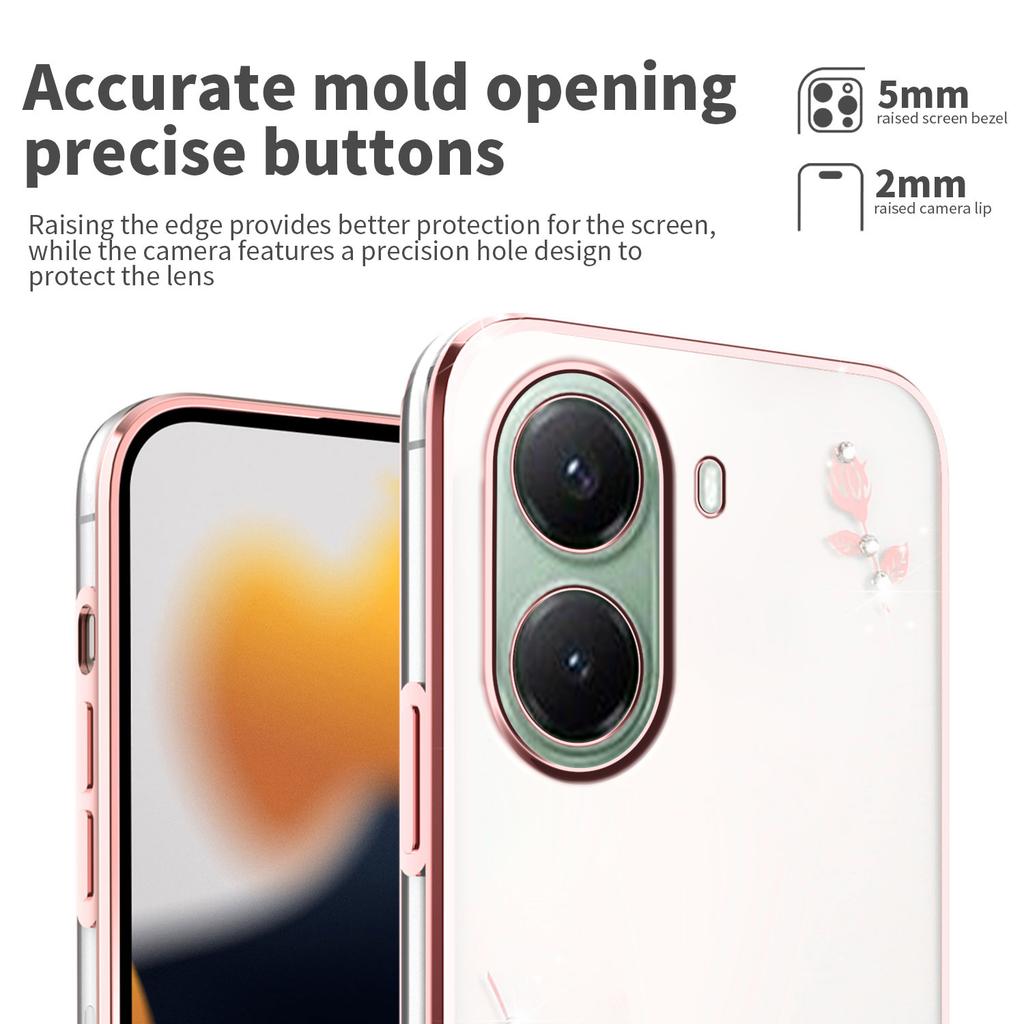 KADEM For Xiaomi Poco X7 Pro 5G Case Flower Rhinestone Decor Electroplating TPU Phone Cover