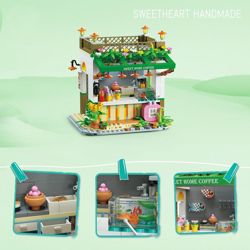 Fantasy für Erwachsene Kompatibles Bausteinset Märchenhaus mit Café Kunstatelier, Garten Straßenszenerie Partygeschenk