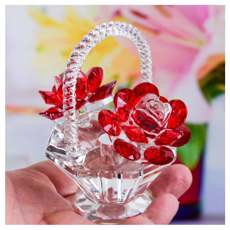 Crystal Flower Basket Ornament for Living Room, Wine Cabinet, Wedding, Teacher's Gift, Mother's Day, Dressing Table, or Car Decoration