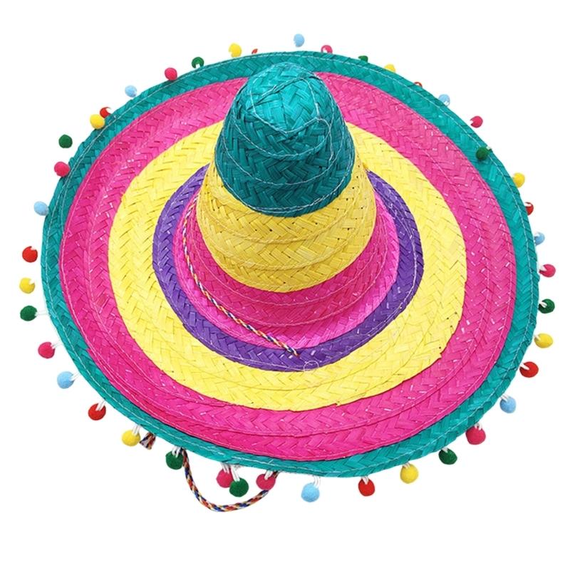 Плетеная соломенная шляпа Мексиканский костюм Шляпа Для Мужчин Женщин И Детей Активный Отдых Пляжный Отпуск Фестиваль Наряжаться