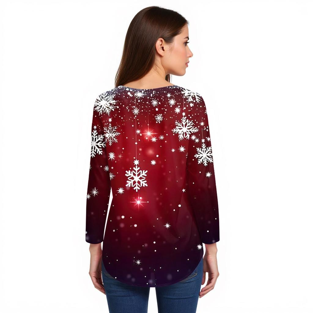 Women's Loose Round Neck Christmas Print Long Sleeve T-Shirt Top Pullover