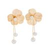 Romantic Flower Petal Long Tassel Drop Earrings for Women 2025 Trend Imitation Pearl Hanging Piercing Earrings Wed Zircon Gift