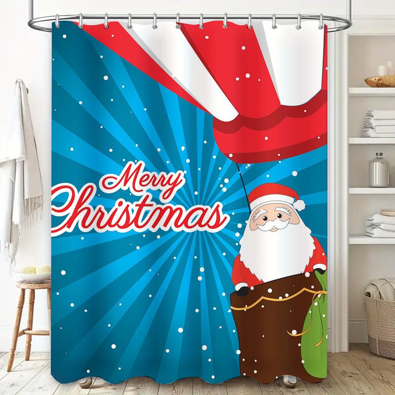 Tu Christmas Shower Curtain Santa Claus Holiday Festive Bathroom Decor Waterproof Xmas Pattern Home Textile Gift Idea