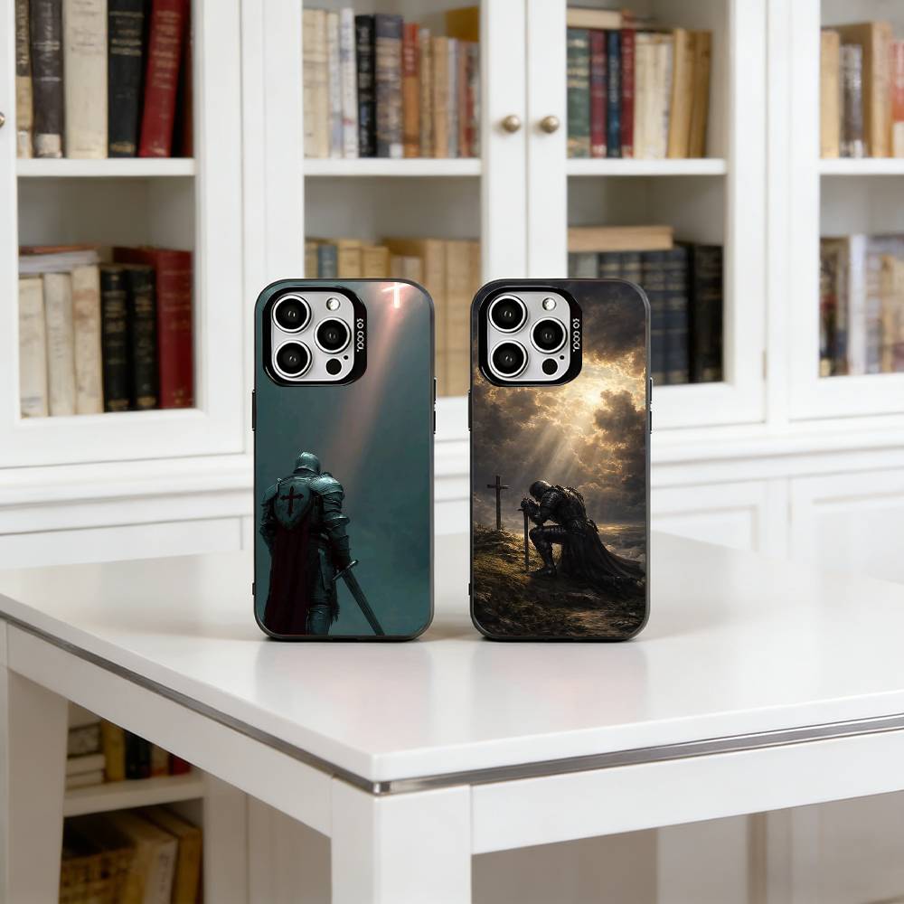 K-Knights Templar Art Phone Case For iPhone 17,16,15,14,13,12,11 Plus,Pro Max,XS,Colored Silver Plated Inside Cover