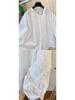 Haut Babydoll Blanc en Coton avec Inserts en Dentelle pour Femme Grande Taille, Col Rond, Manches Sept-Quarts, Été 2025