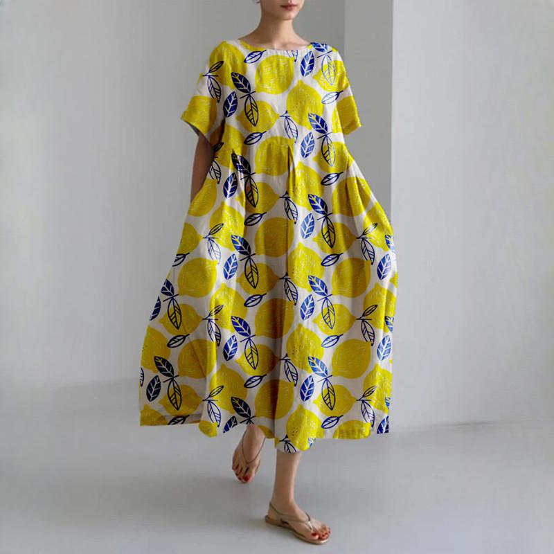 IHUASU 3D Lingering Hemp Crafted Short Sleeve Women's Dresses