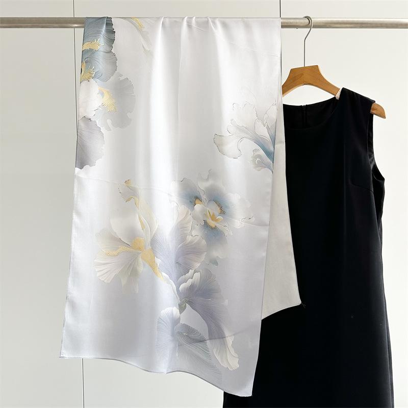 170*53cm Luxury 100% Mulberry Silk Scarf Printed Satin Shawl Lightweight Spring Summer Wrap Elegant  Accessories