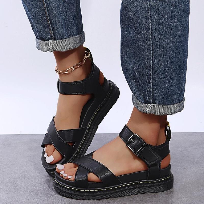Fashion Women's Sandals 2025 New Platform Sandal Peep Toe Metal Buckle Stitch Roman Sandal Large Size Trend Casual Sport Women's Sandals