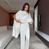 2026 Spring White Wide-Leg Pants Suit: Casual Two-Piece with Irregular Design