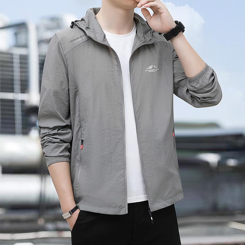 

Одежда для защиты от солнца Мужское летнее пальто Тонкая легкая дышащая куртка из ледяного шелка M серый