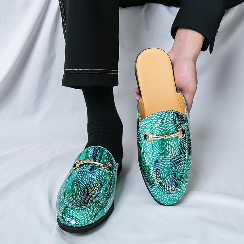 Fashion 2025 New Summer Men's Soft Soled Casual Leather Shoes Fashion Brand Men's Serpentine Pattern Comfortable Half Top Leather Shoes