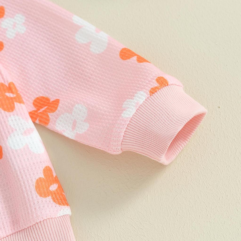 Baby Girl 2Pcs Fall Outfits 6M 12M 1Y 2Y 3Y 4Y 5Y Long Sleeve Floral Print Pullover Tops + Flare Pants Set Toddler Spring Clothes