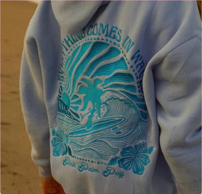 European Size Coconut Wave Embroidery Hoodie with Drop Shoulder Sleeves