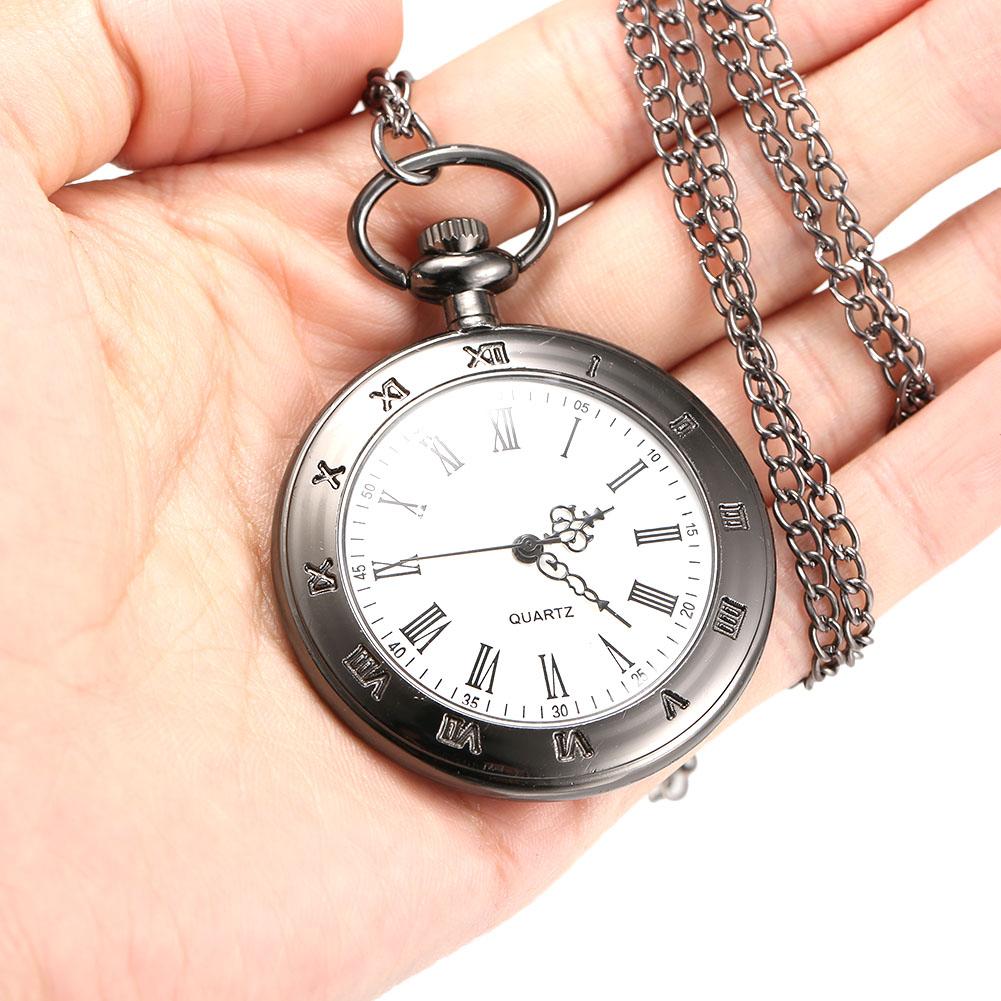 1 Pcs Men Women Fashion Alloy Retro Quartz Pocket Watch Roman Numerals Dial Carved Case with Chain Birthday Gifts