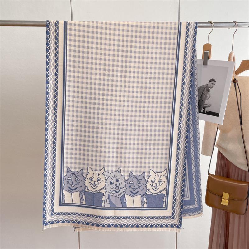 New Cat Imitation Cashmere Scarf Women's Winter Double-sided Plaid Warm Scarf Shawl with Light Luxury