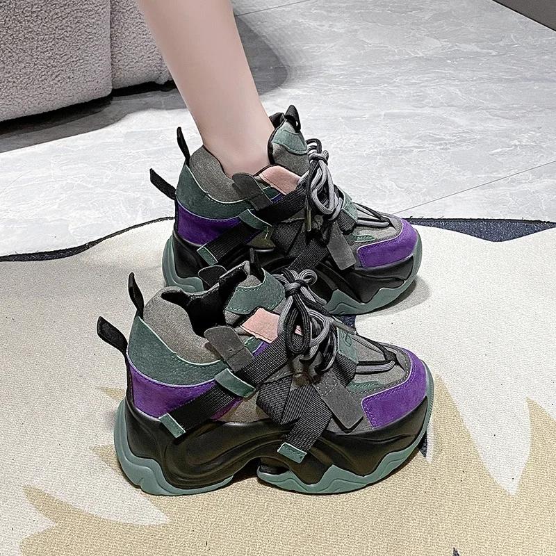 Fashion Women Chunky Sneakers New 2024 Autumn High Platform Dad Shoes Women Casual Trainer Sneakers Thick Sole Vulcanize Shoes 9.5CM