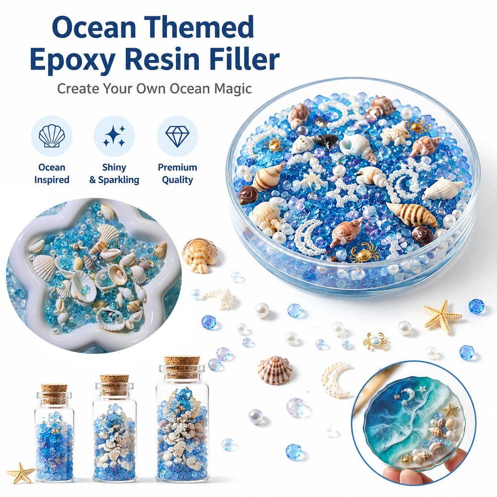30/60/100g Seashell Ocean-Themed Epoxy Resin Filling Blue Crystal Vase Filler Gems Micro Landscape