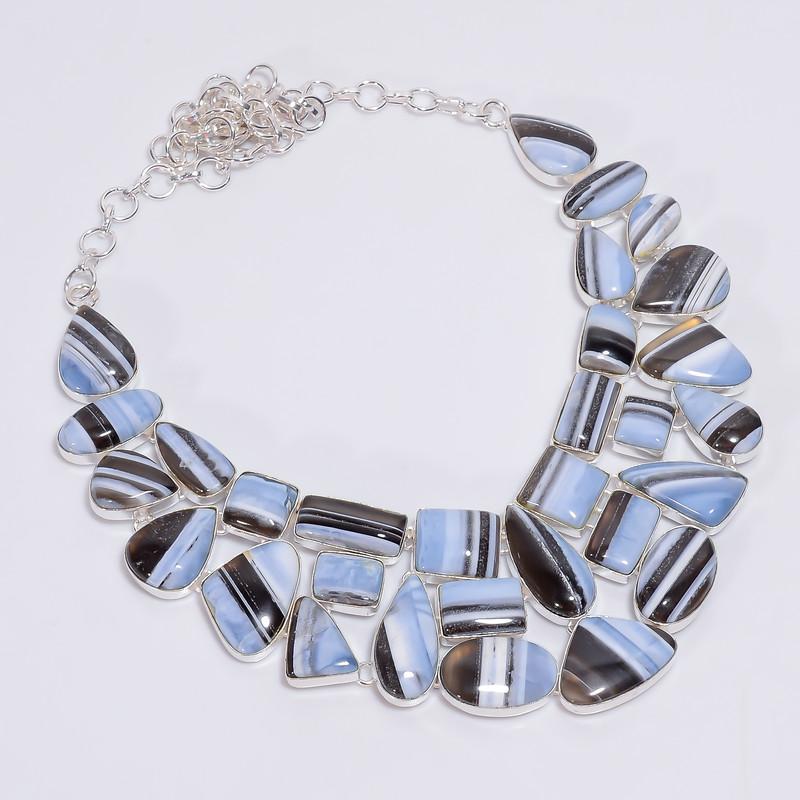 

Fabulous Top Grade Qualite 100% Natural Owyhee Blue Opal Ethnic Style Handmade Jewelry 925 Steling Silver Necklace 21 WSJ-4786 срібний
