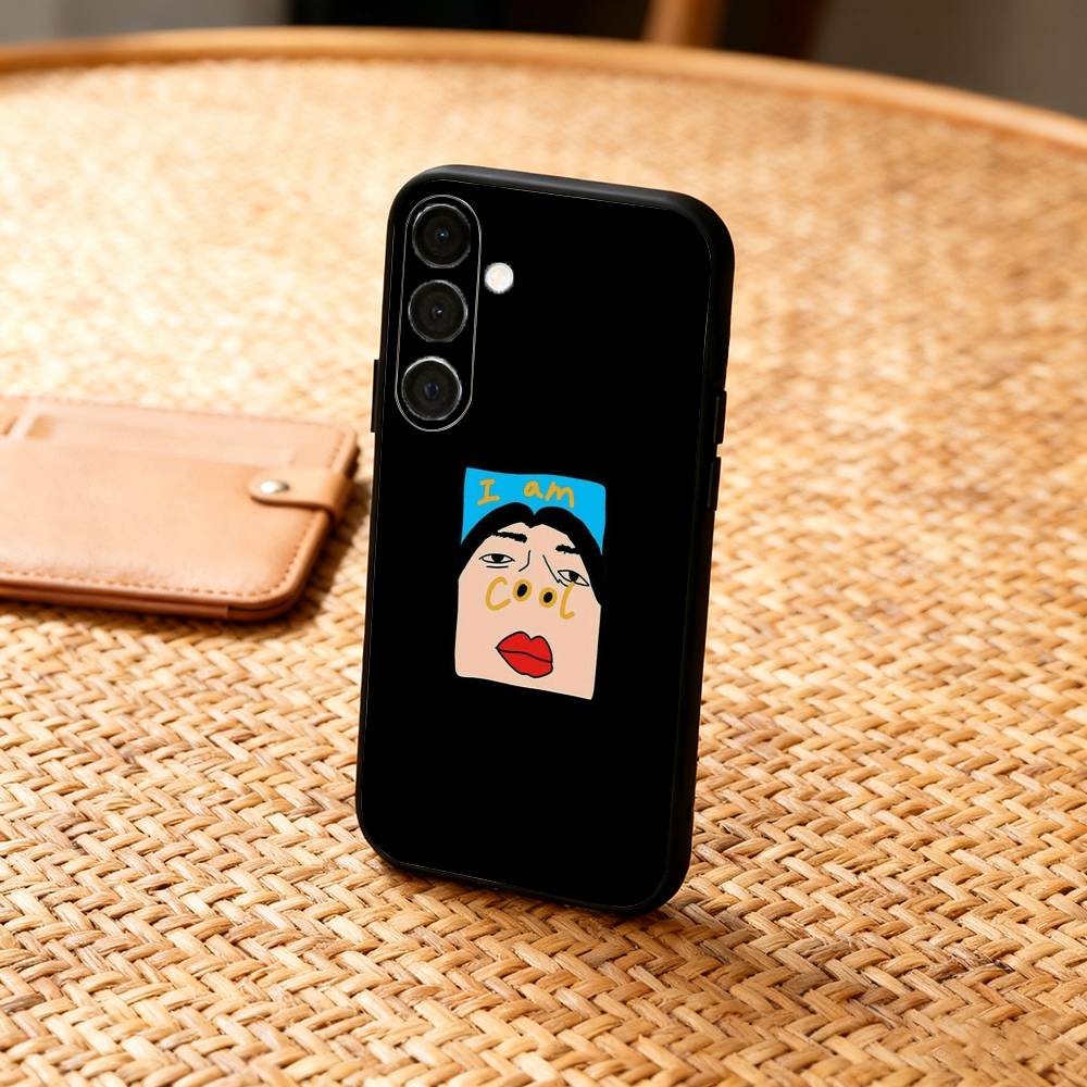 1PC F-Funny E-Exaggerated Face Emotion Phone Case For Samsung  A73,72,71,A52,51,40,41,A22,A32,31,A13, Soft Black Shell