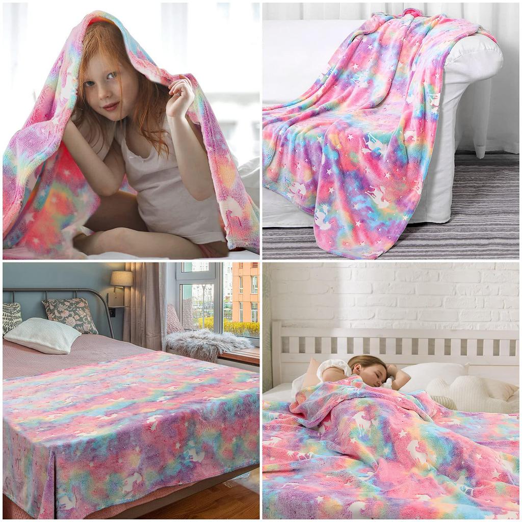 Luminous Children's Coral Fleece Flannel Blanket - Glow In the Dark Sofa or Nap Cover.