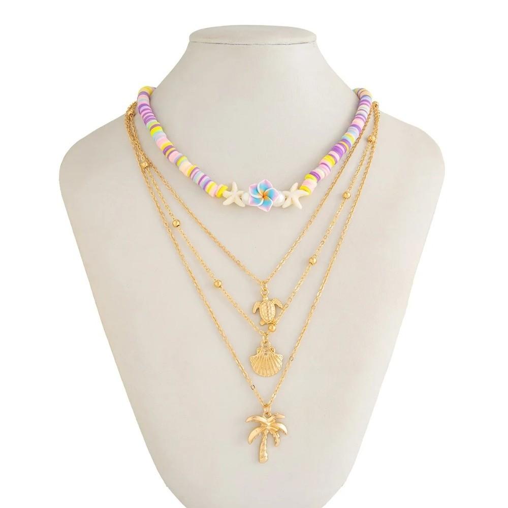 Multi-layer Boho Choker Jewelry Starfish Ocean Shell Bead Necklace Collarbone Chain  Female Fashion