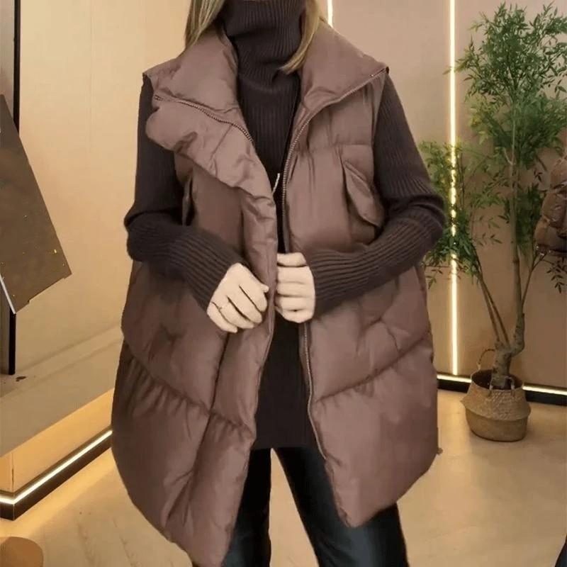 Dames Herfst/Winter Koreaanse Stijl Standkraag Vest: Effen Kleur, Warm Vest