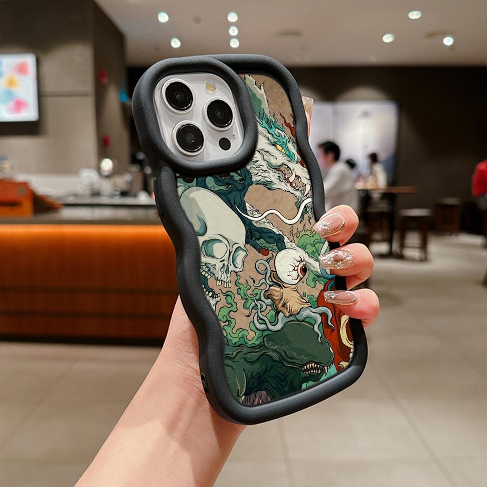 Macaron Big Wave Soft Phone Case für iPhone 11 12 13 14 15 Samsung A13 A14 A15 A23 A24 A25 A54 A55 Xiaomi Redmi Note 13 12C Cover A33 Drachendesign