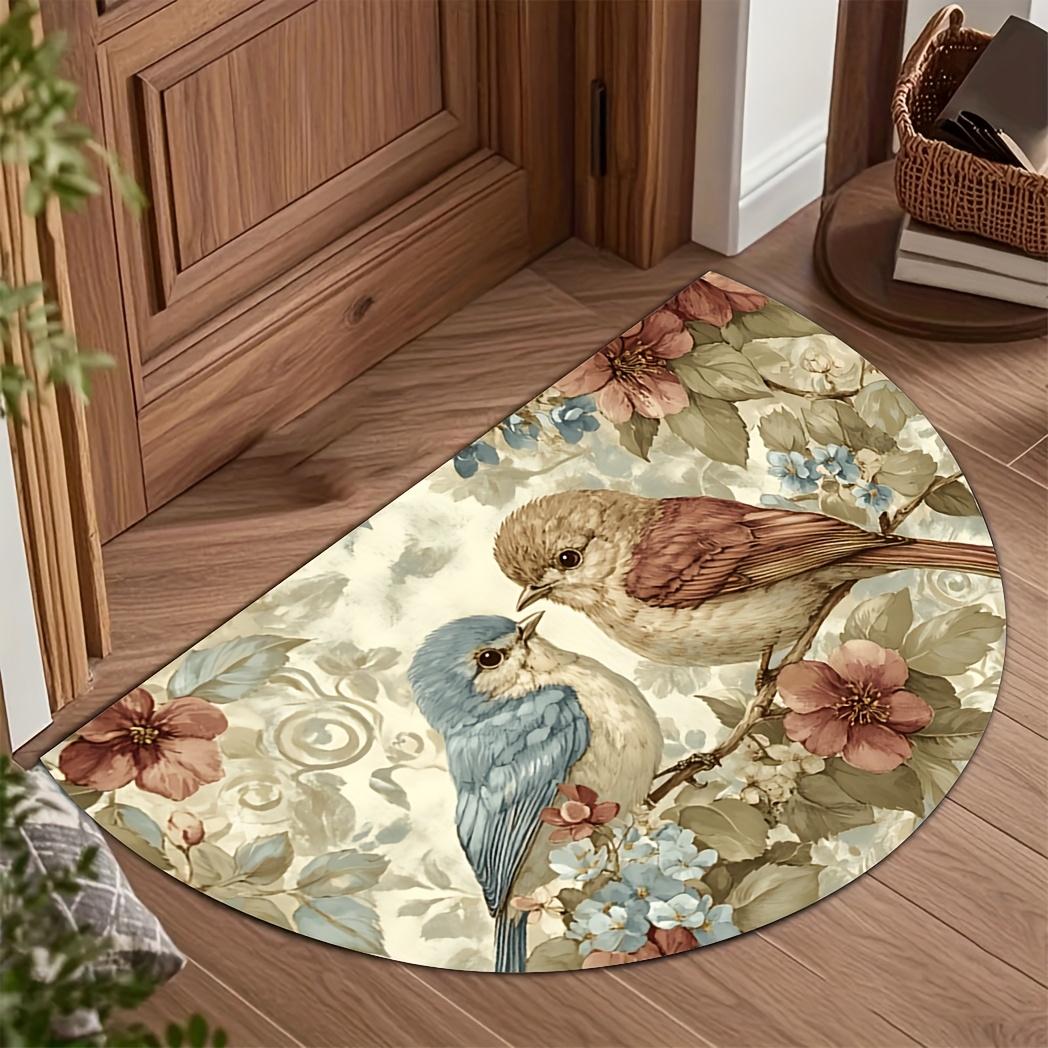 

1 шт. Полукруглый коврик для входной двери с рисунком «Птица и цветок», нескользящий, для улицы, патио, крыльца, кухни, ванной комнаты, прихожей, напольный коврик 40X60CM