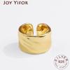 925 Sterling Silver Wiede Simple Gold Color Rings Retro Distressed Opening Handmade Ring Fashion Fine Jewelry