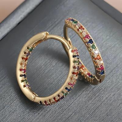 Boucles d'oreilles rondes en cuivre avec zircone cubique de couleur or tendance pour femmes Métal Cristal Boucle d'oreille Fête Quotidien Zircon
