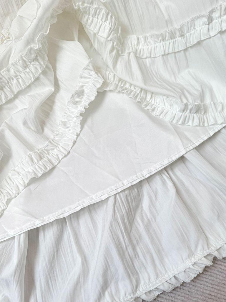 Sweet Ruffled White Puff Cake Skirt for Women - High-Waisted Slim A-Line Midi (2026 Summer)