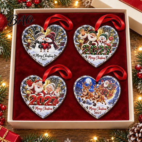 Decorative Wooden Crafts Christmas Tree Pendants with Red Rope, Cute Cartoon Hanging Ornaments Gifts for Family Holiday Home Decoration, Fireplace And