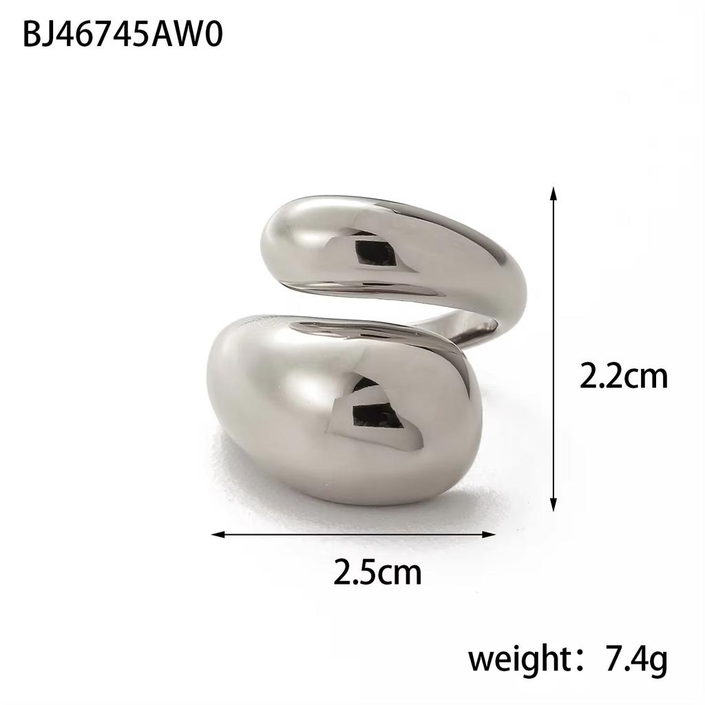 CARLIDANA Waterproof Stainless Steel 18K PVD Gold Plated Ring Geometric Adjustable Opening Simple Waterdrop Ring for Girl