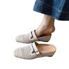 Sheepskin version~ French woven holiday slope heel bag head cool slippers women wear one pedal belt buckle muller shoes