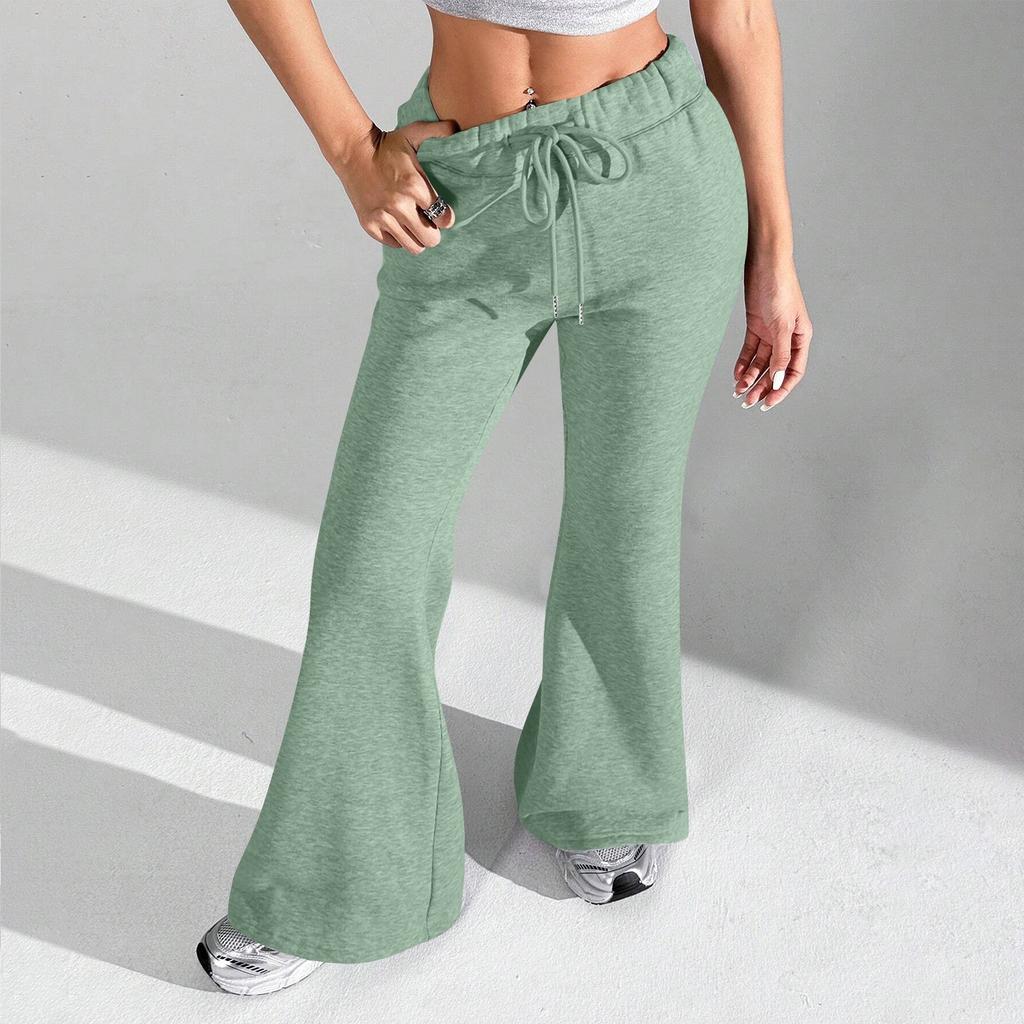 Ladies Fashion Loose Draw String Waist Solid Color Cargo Pants Leisure Flares
