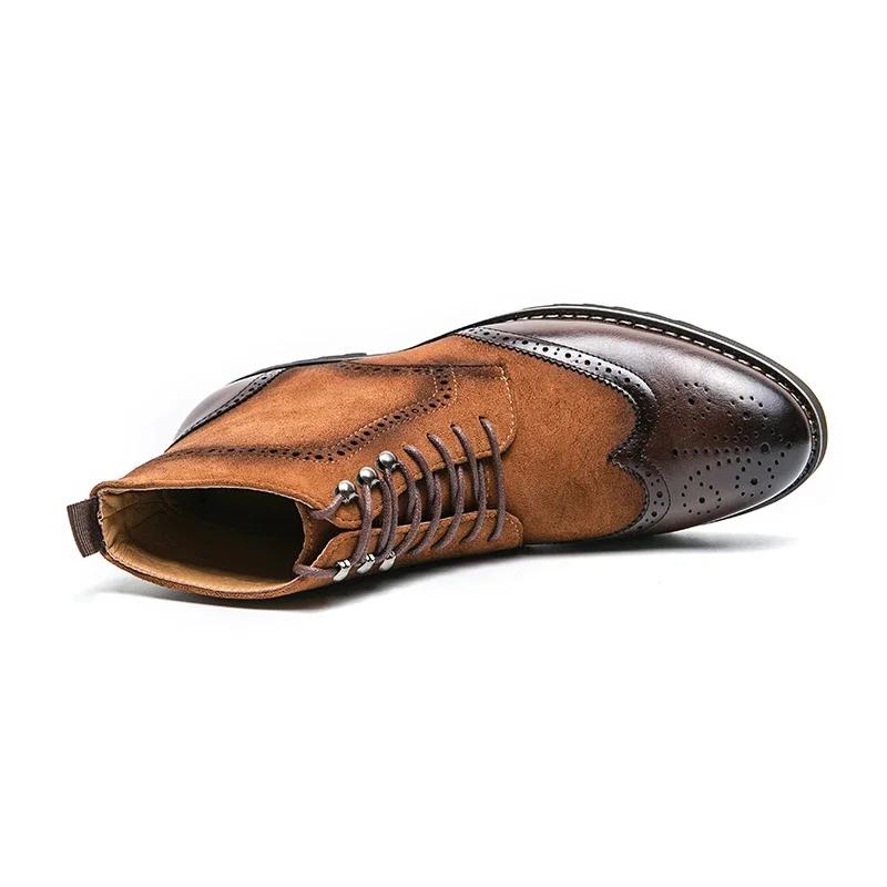 Fashion Patchwork Leather Boots For Man Suede And Split Leather Chelsea Boots Leisure Formal Oxfords Shoes For Winter