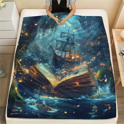 Glowing Books  Print Flannel Blanket, High Quality Comfortable for All Seasons, Home Decor, Warmth and Comfort