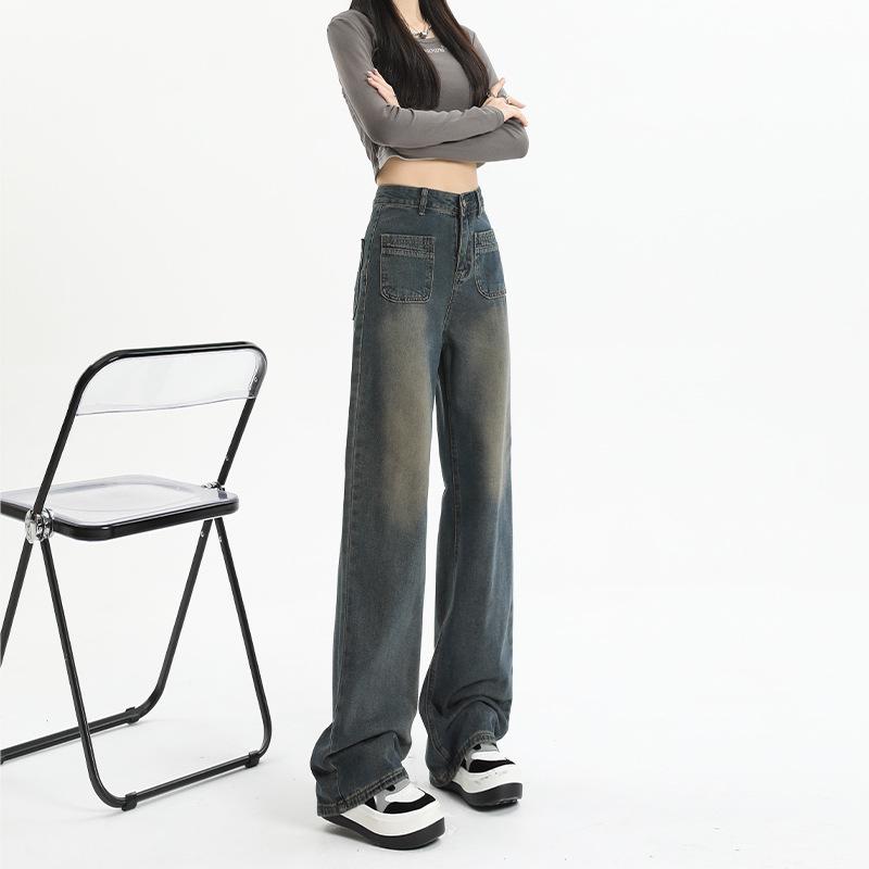 Women's Cement Gray High Waist Wide Leg Jeans - Small to Large Sizes