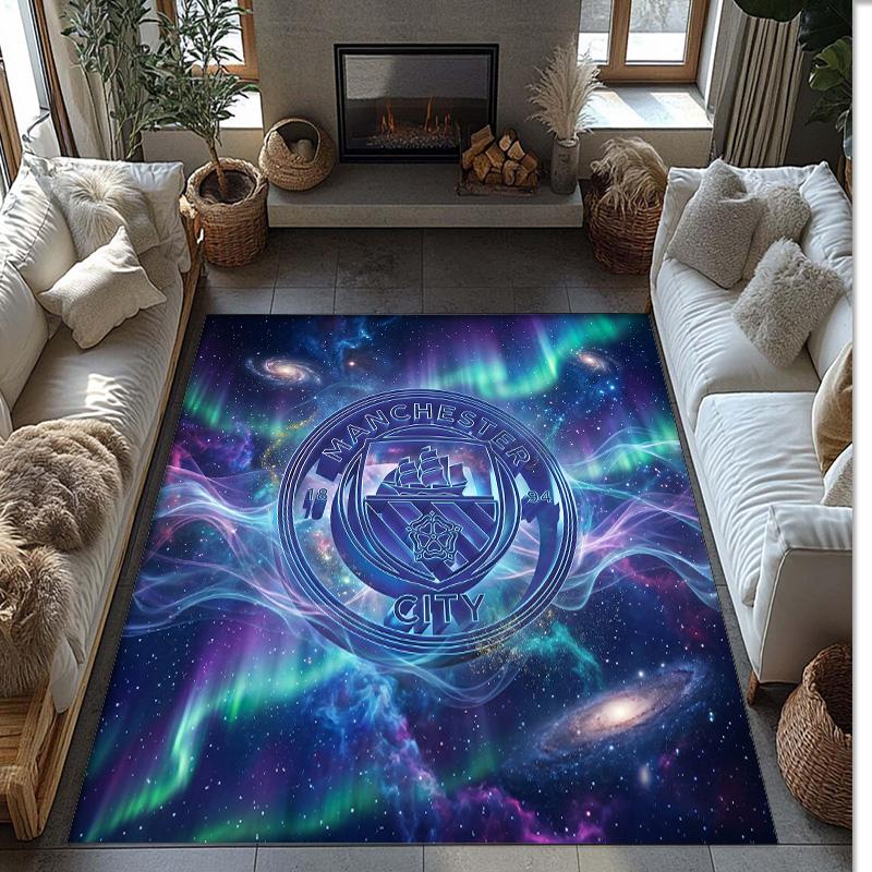 Manchester City Printed Flannel Area Rug Non Slip Soft Polyester Floor Carpet Indoor Decor Mat for Bedroom Living Room Sofa