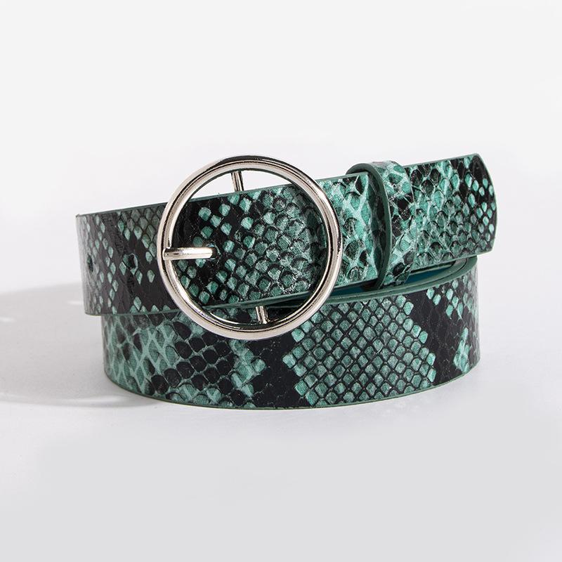 Young Fluorescent Color Snake Pattern Round Buckle Summer Casual Fashion European and American Women Belt Women Belt