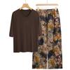 Pajamas Women's Spring and Summer New V-neck Short-sleeved Cotton and Linen Pants European and American Large-size Loungewear Two-piece Set
