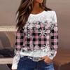 Women's Fashion Casual Slit Hem Round Neck Long Sleeve Loose  Printed T-Shirt Ladies Top