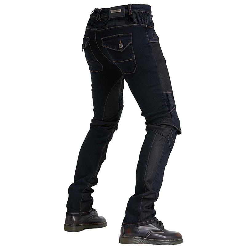Mens Motorcycle Riding Pants With Mesh Ventilation Anti-Fall Protection Off-Road Street Use Cotton Fabric Black/Blue