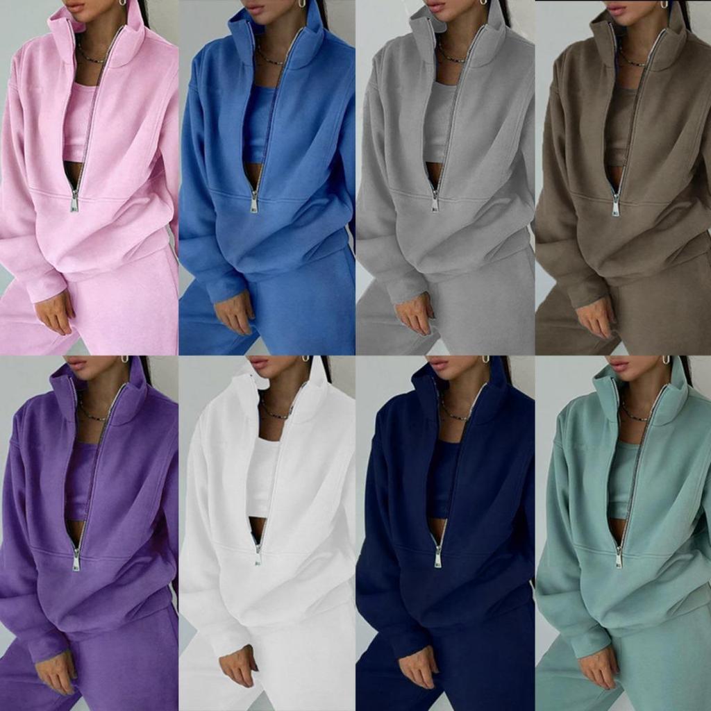 Damski dwuczęściowy zestaw bluza z kapturem polarowy sportowy uliczny casualowy modny dla kobiet