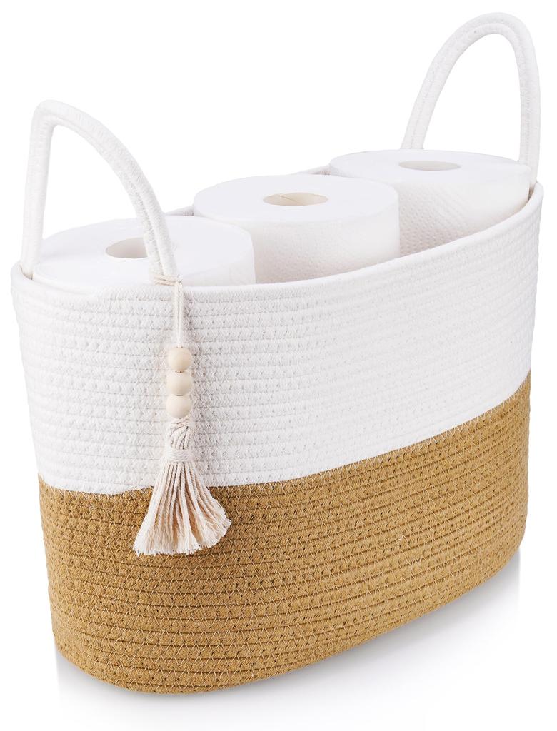 NiHome Cotton Rope Toilet Paper Storage Basket, Holds 6 Rolls