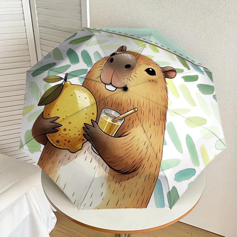 

1pc Capybara with Fruit and Drink Umbrella with Plastic Handle,Suitable for All Seasons Home Travel Outdoor UmbrellaDD177