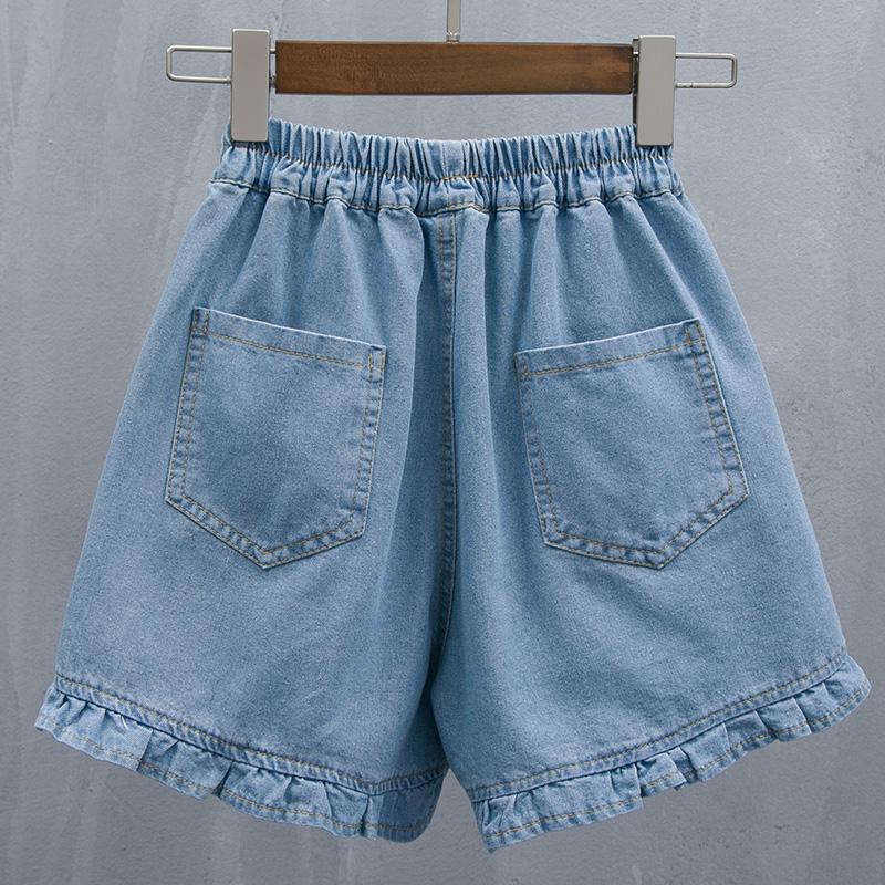 Women's Spring and Summer Plus Size Elastic Waist Thin Hundred Loose Lace Denim Shorts