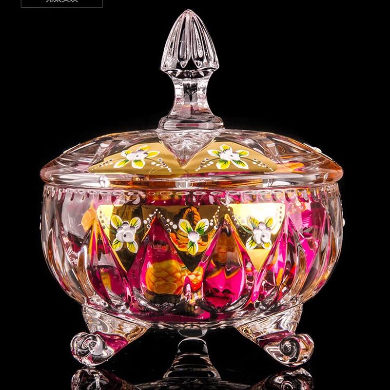 Fulaivenci Evropská Křišťálová Skleněná Smaltovaná Květinová Nádoba na Cukroví a Ořechy